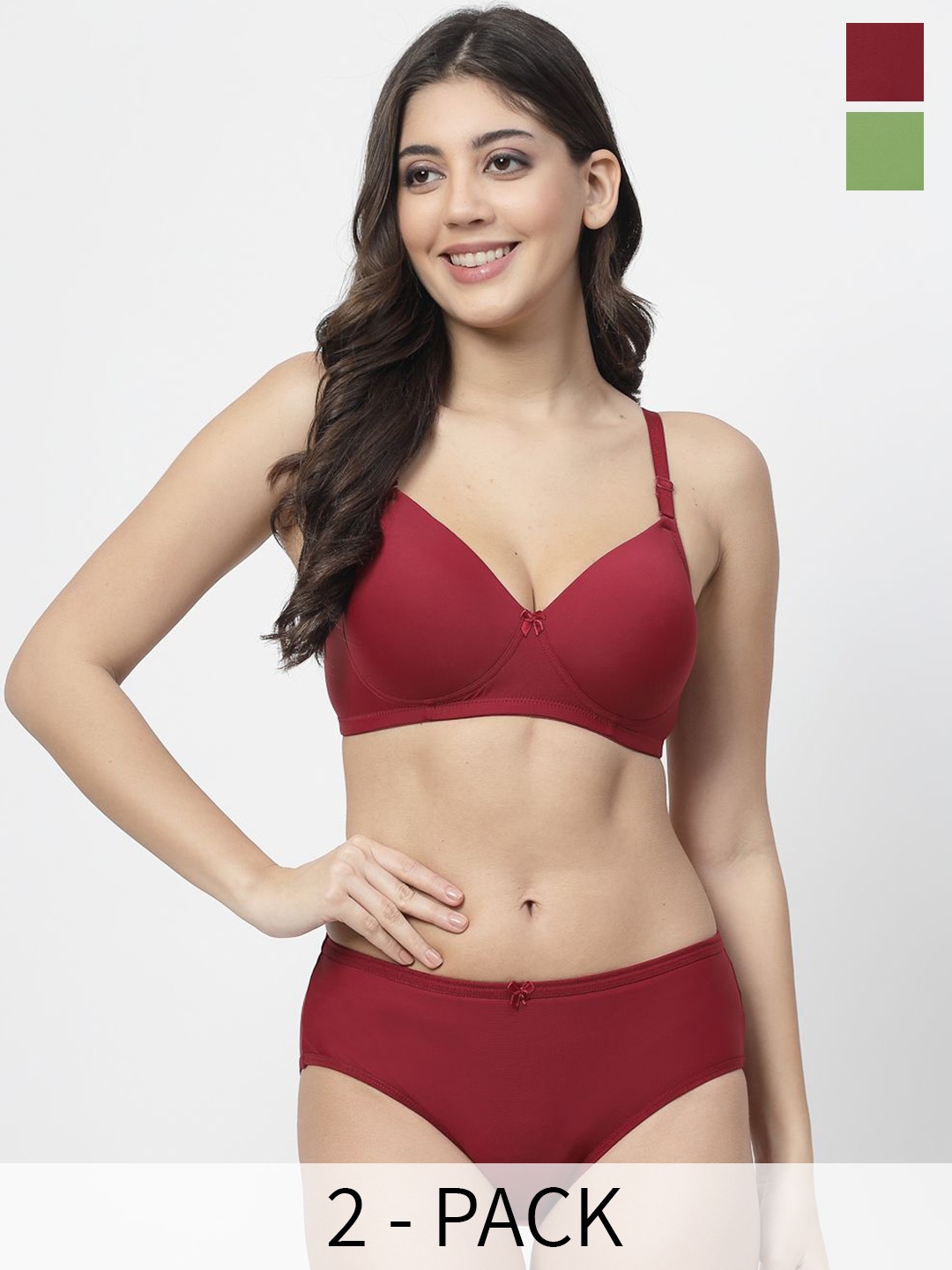 

College Girl Pack Of 2 Lightly Padded Lingerie Set, Maroon