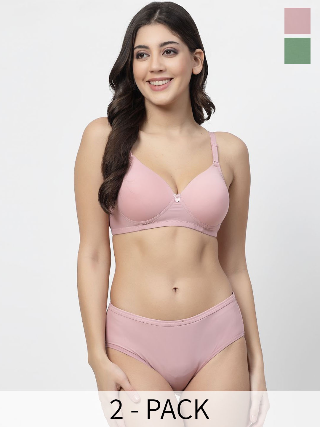 

College Girl Pack Of 2 Lightly Padded Non Wired Lingerie Set, Pink