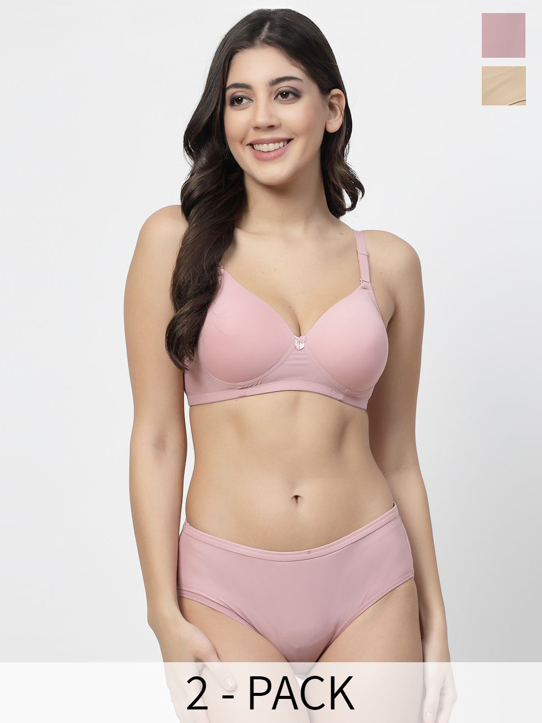 

College Girl Pack Of 2 Lightly Padded Non Wired Lingerie Set, Pink
