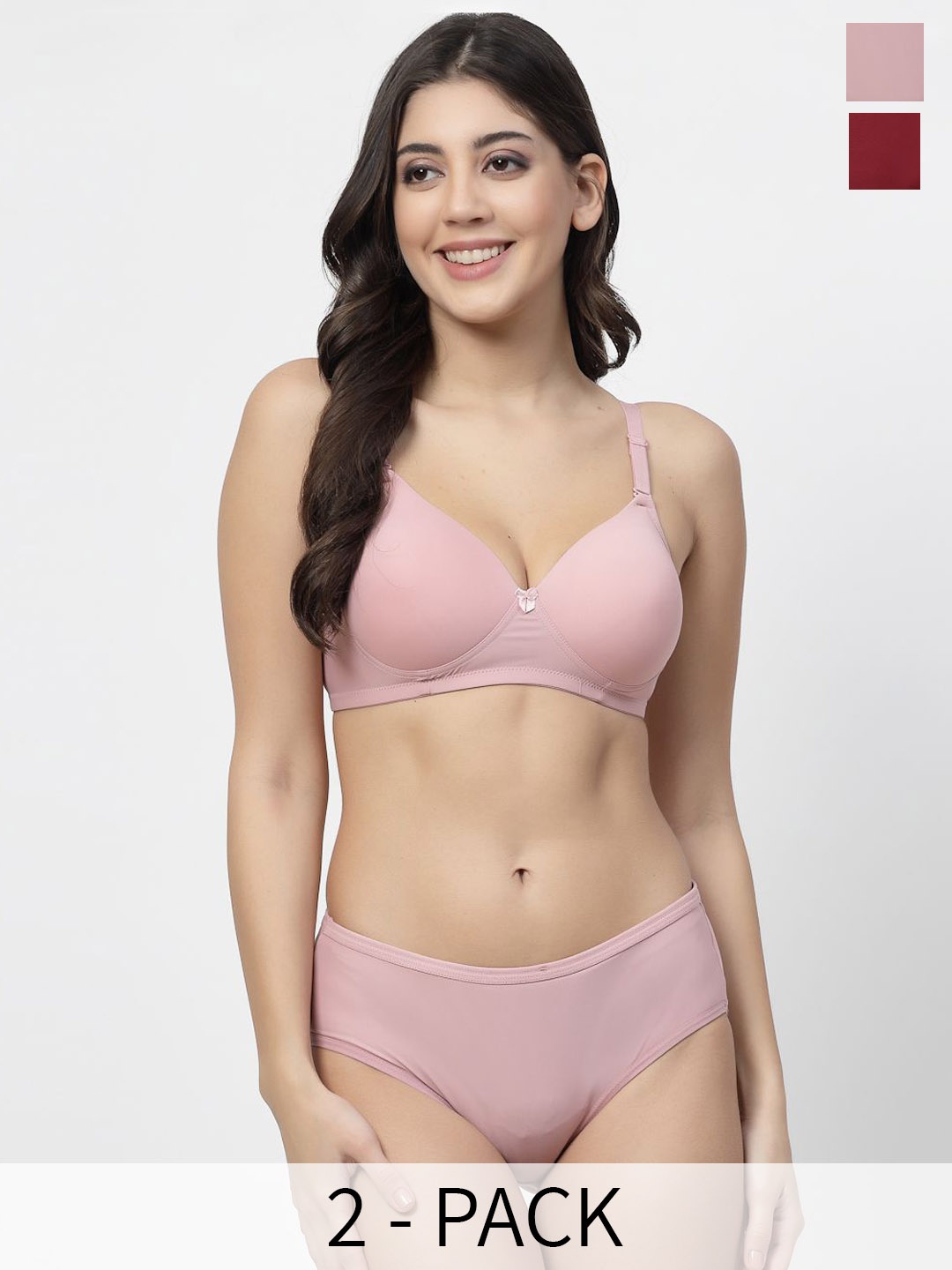

College Girl Pack Of 2 Lightly Padded Non Wired Lingerie Set, Maroon