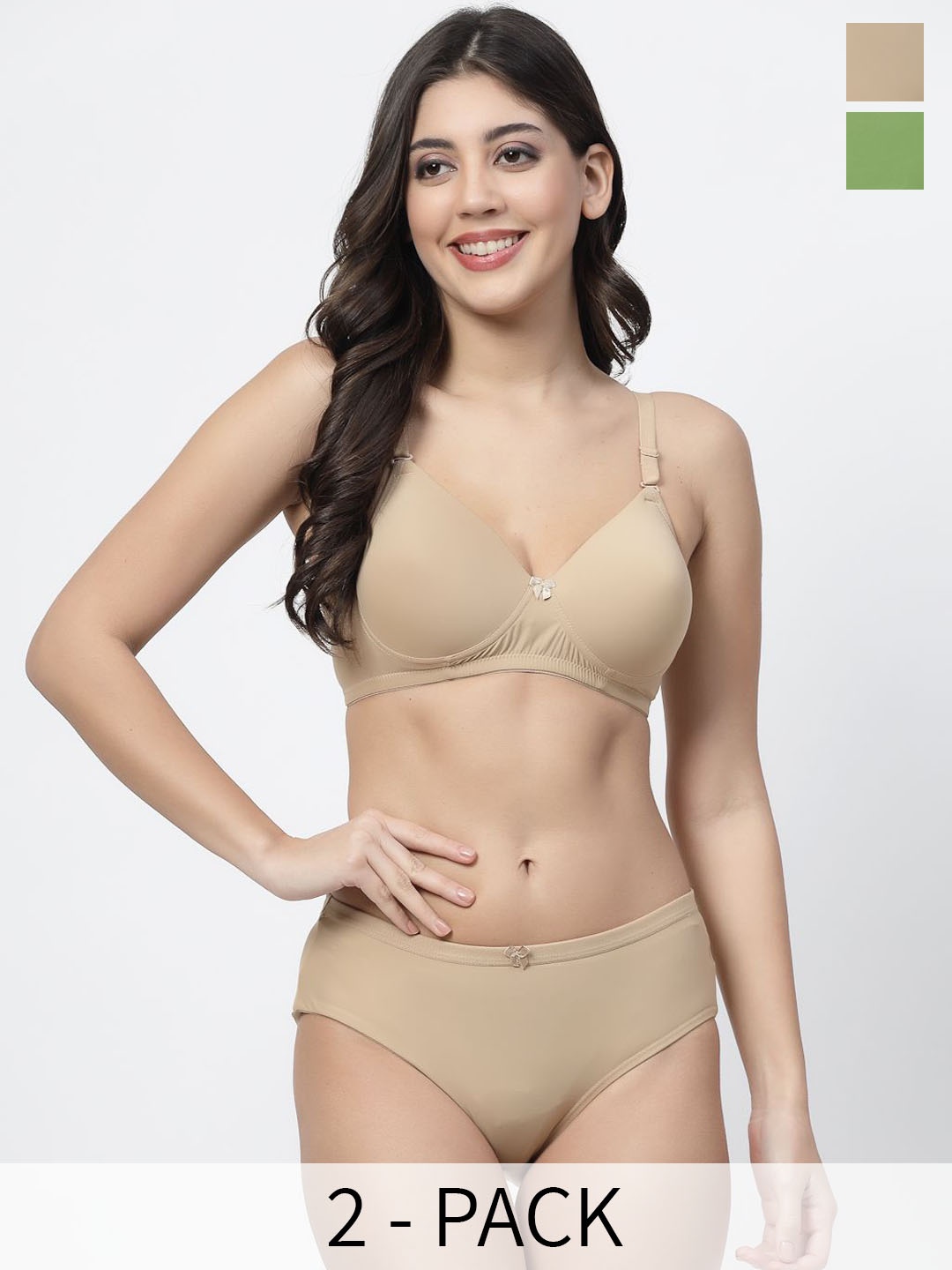 

College Girl Pack Of 2 Lightly Padded Non Wired Lingerie Set, Green