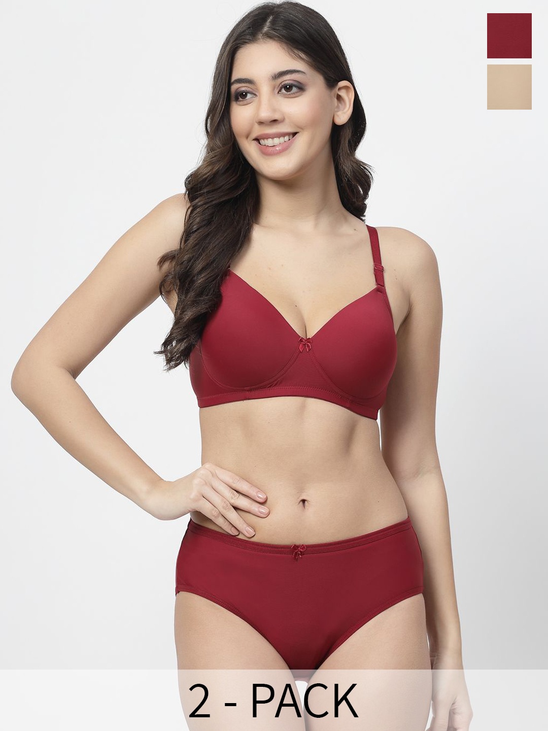 

College Girl Pack Of 2 Lightly Padded Non Wired Lingerie Set, Maroon