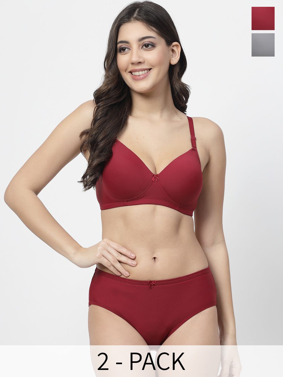 

College Girl Pack Of 2 Lightly Padded Non Wired Lingerie Set, Maroon