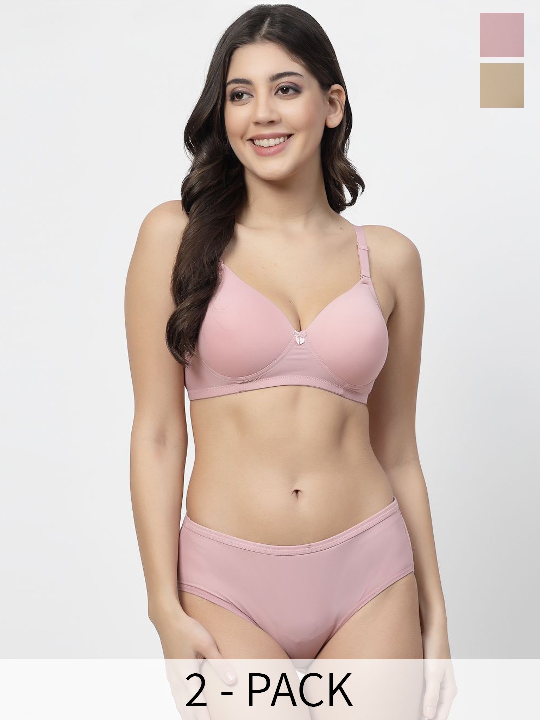 

College Girl Pack of 2 Seamless Padded Non-Wired Lingerie Set, Beige