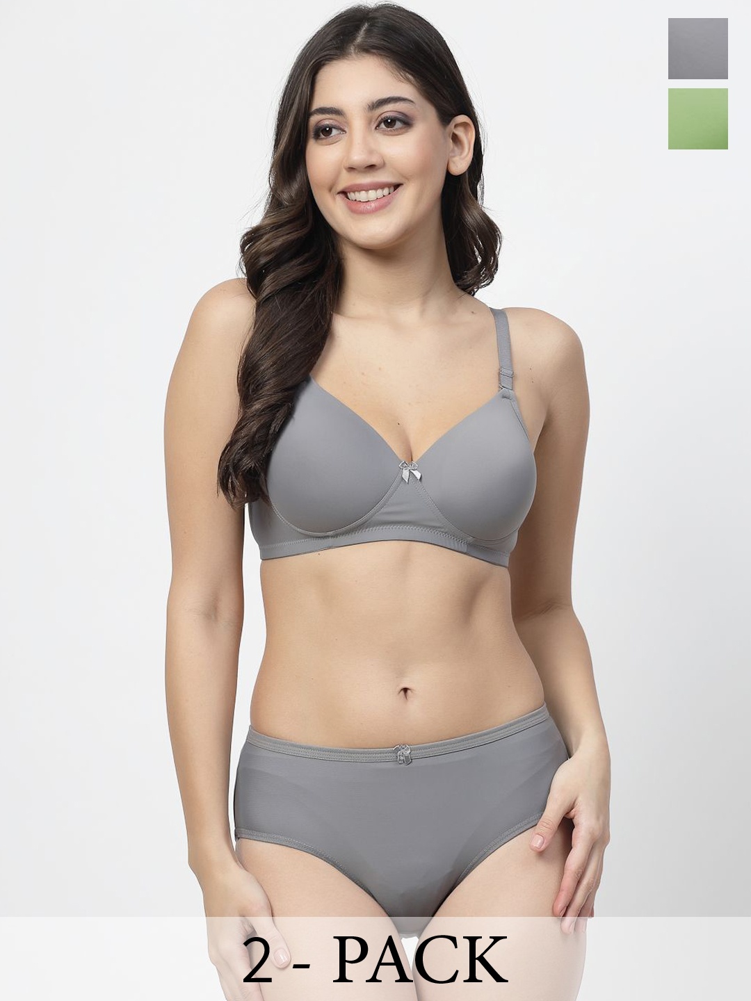 

College Girl Pack Of 2 Lightly Padded Non Wired Lingerie Set, Grey