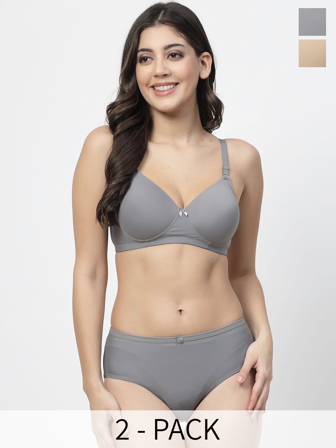 

College Girl Pack Of 2 Lightly Padded Non Wired Lingerie Set, Grey