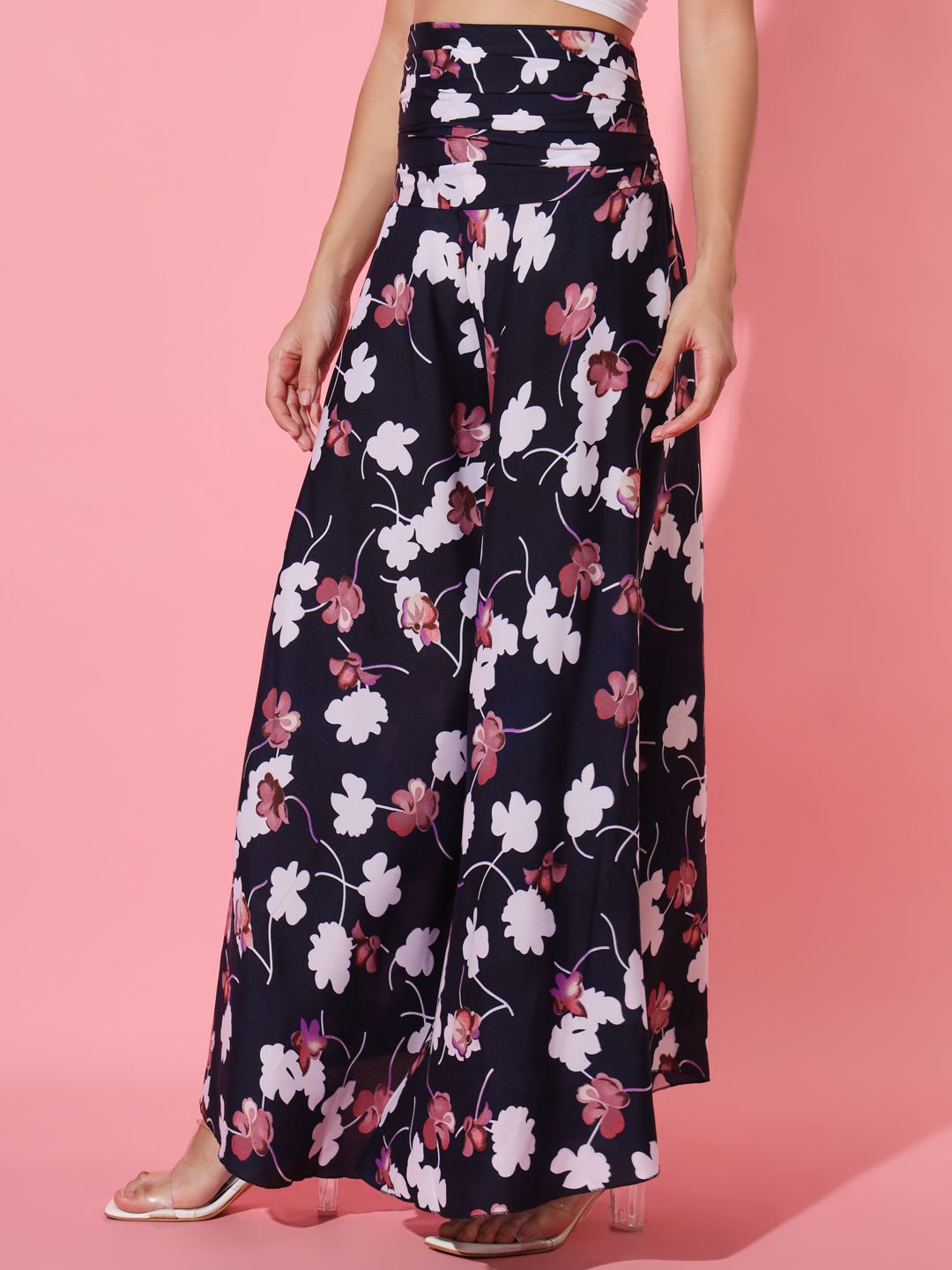 

Trend Arrest Floral Printed Flared Palazzo, Navy blue