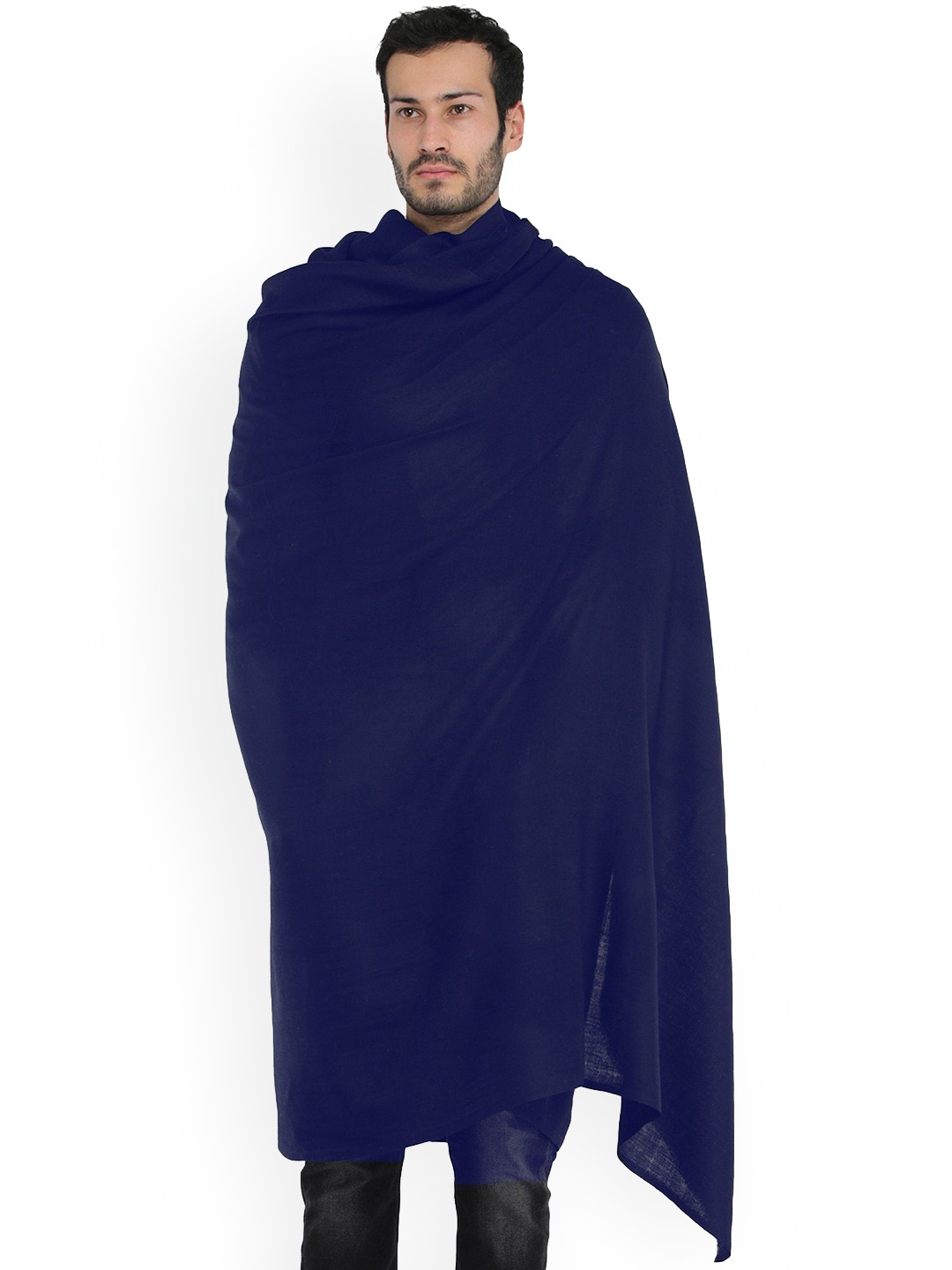 

Exotic India Eclipse Blue Plain Men's Pure Wool Dushala (Lohi)