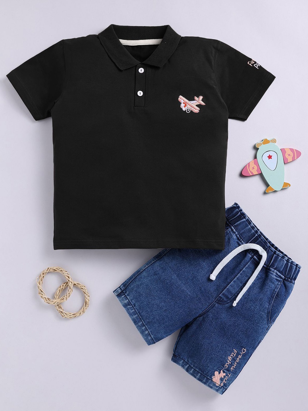 

SmartRAHO Boys Polo Collar Short Sleeves T-shirt with Shorts, Black