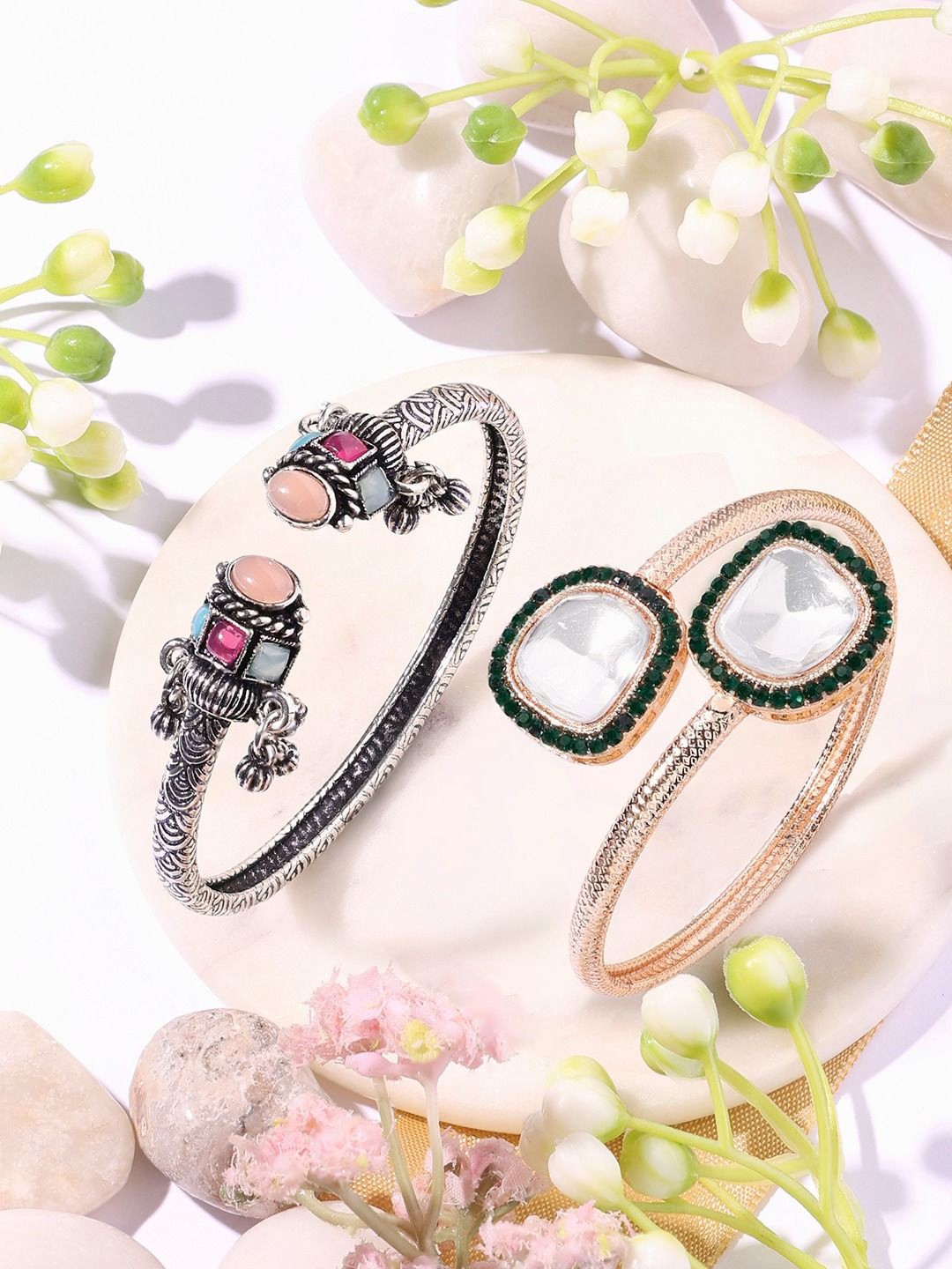 

Zaveri Pearls Set Of 2 Gold-Plated Stone Studded Kada Bracelet