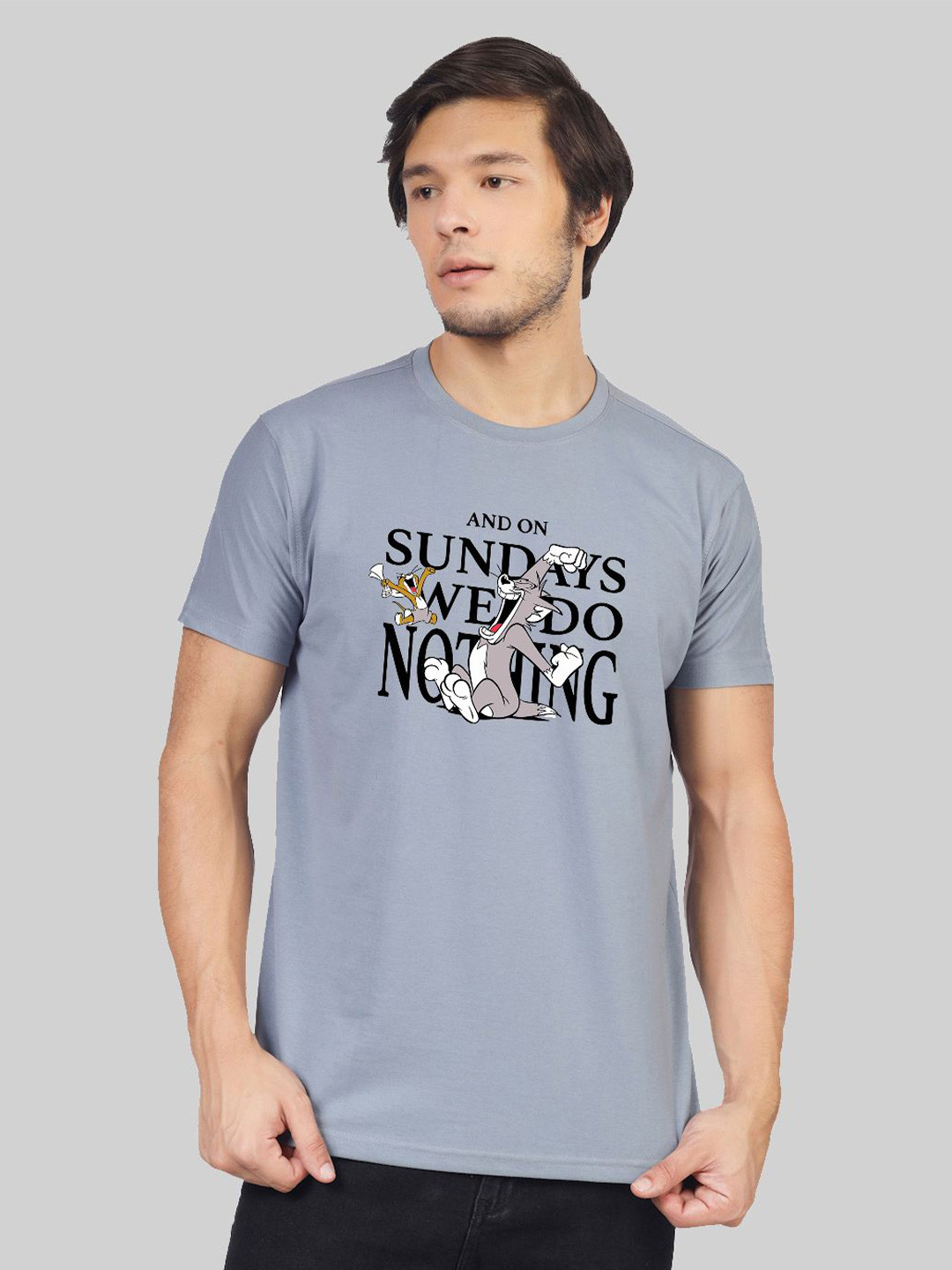 

Greylongg Men Typography Printed Round Neck T-shirt, Grey