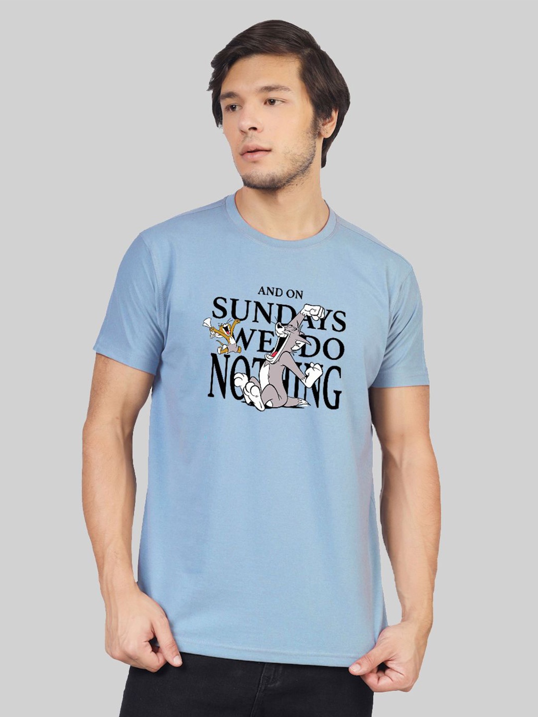 

Greylongg Men Typography Printed Round Neck T-shirt, Blue