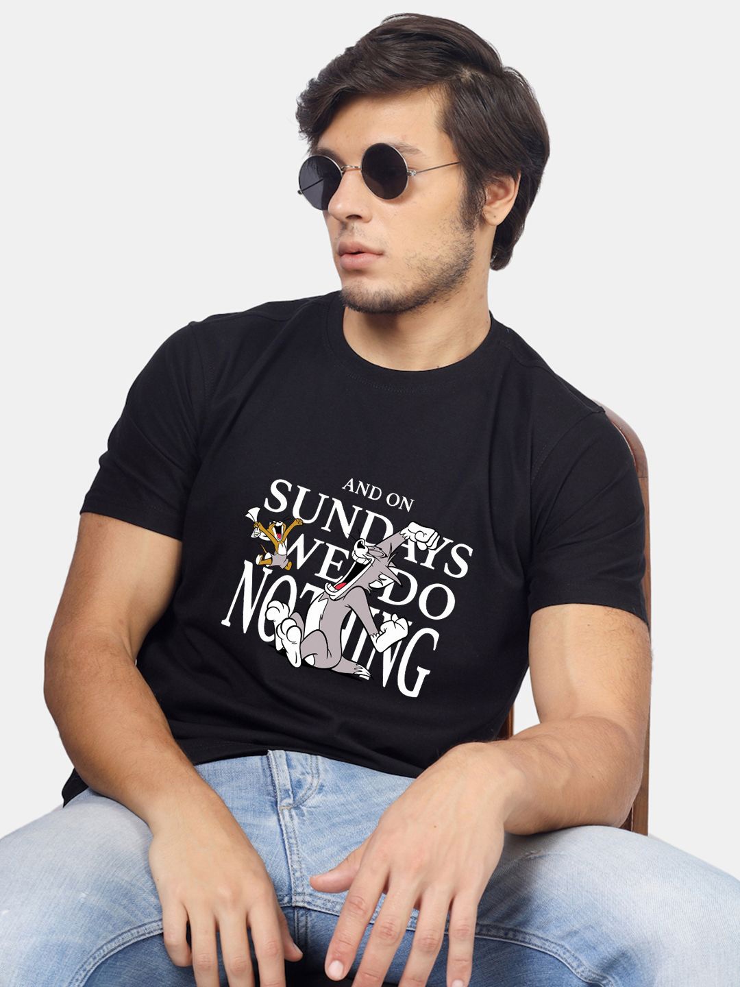 

Greylongg Men Typography Printed Round Neck T-shirt, Black