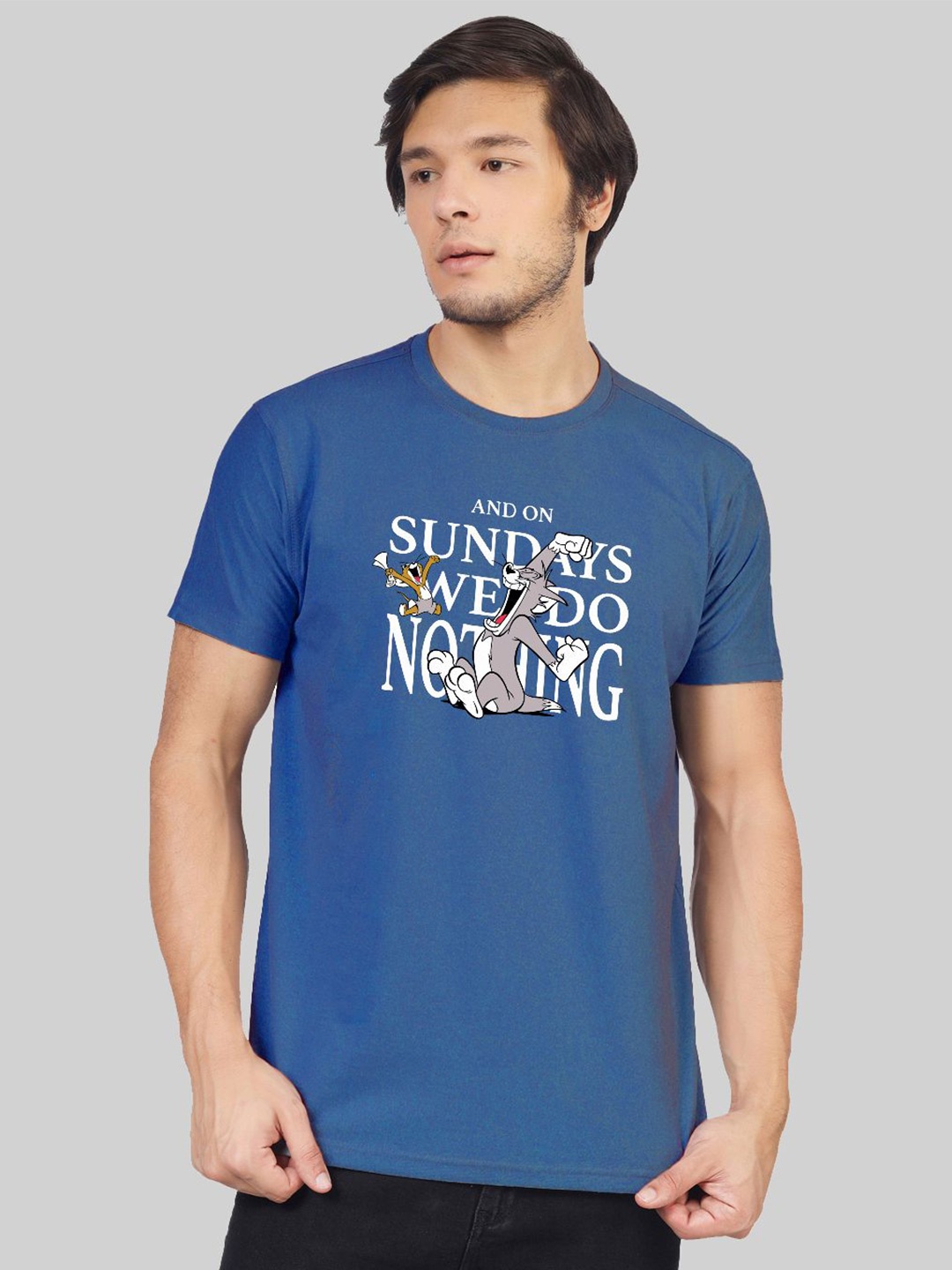 

Greylongg Men Typography Printed Round Neck T-shirt, Blue