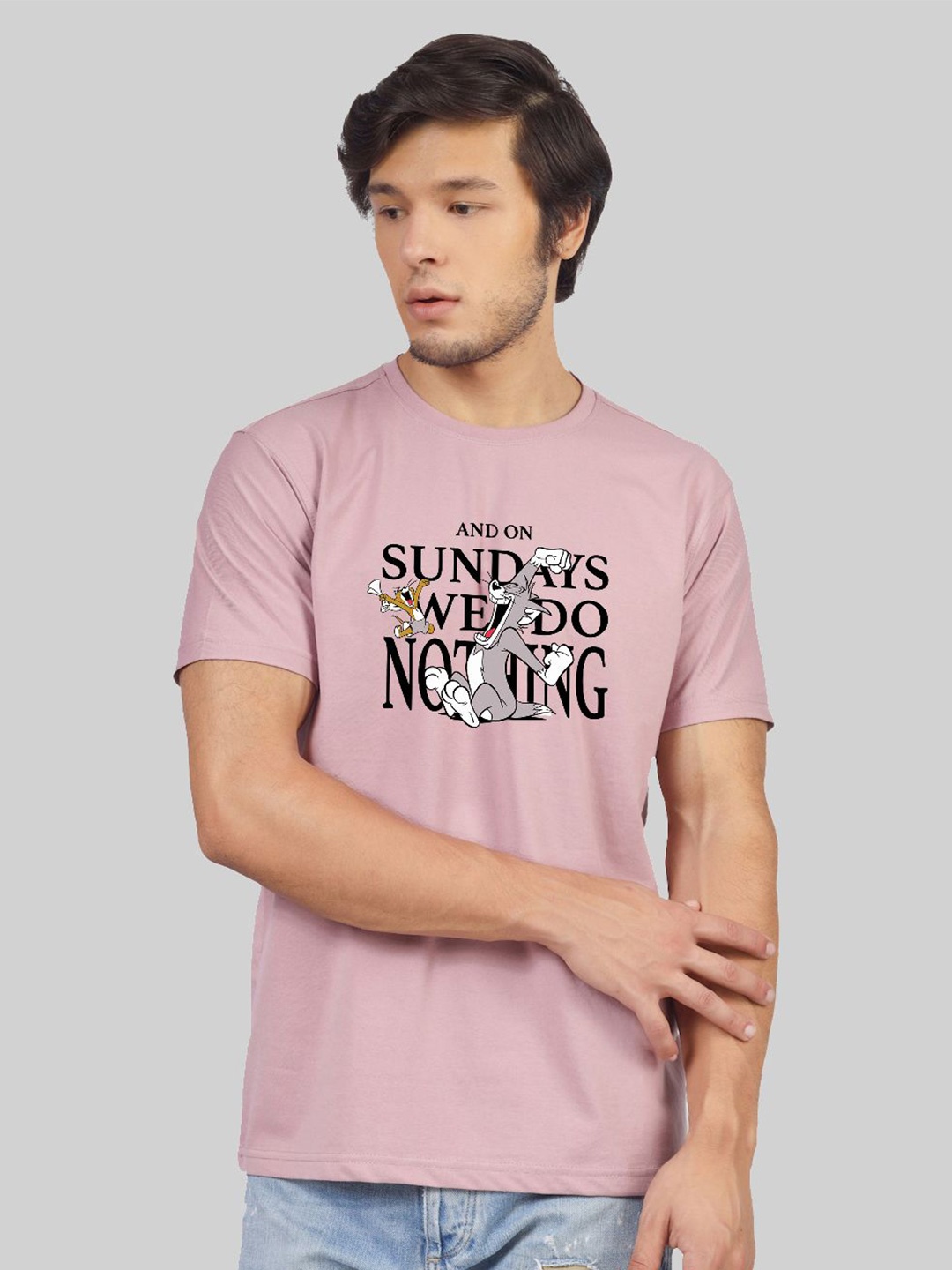 

Greylongg Men Typography Printed Round Neck T-shirt, Purple