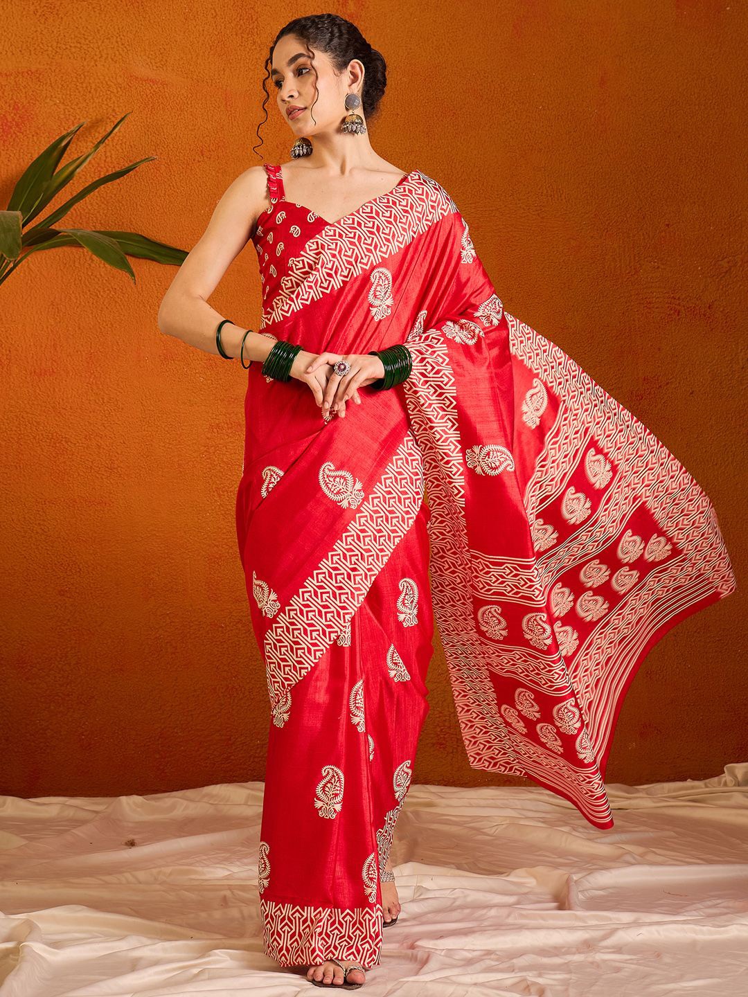 

Saree mall Paisley Bagru Sarees, Pink