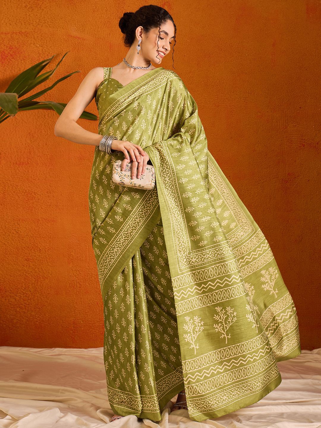 

Saree mall Ethnic Motifs Bagh Sarees, Green