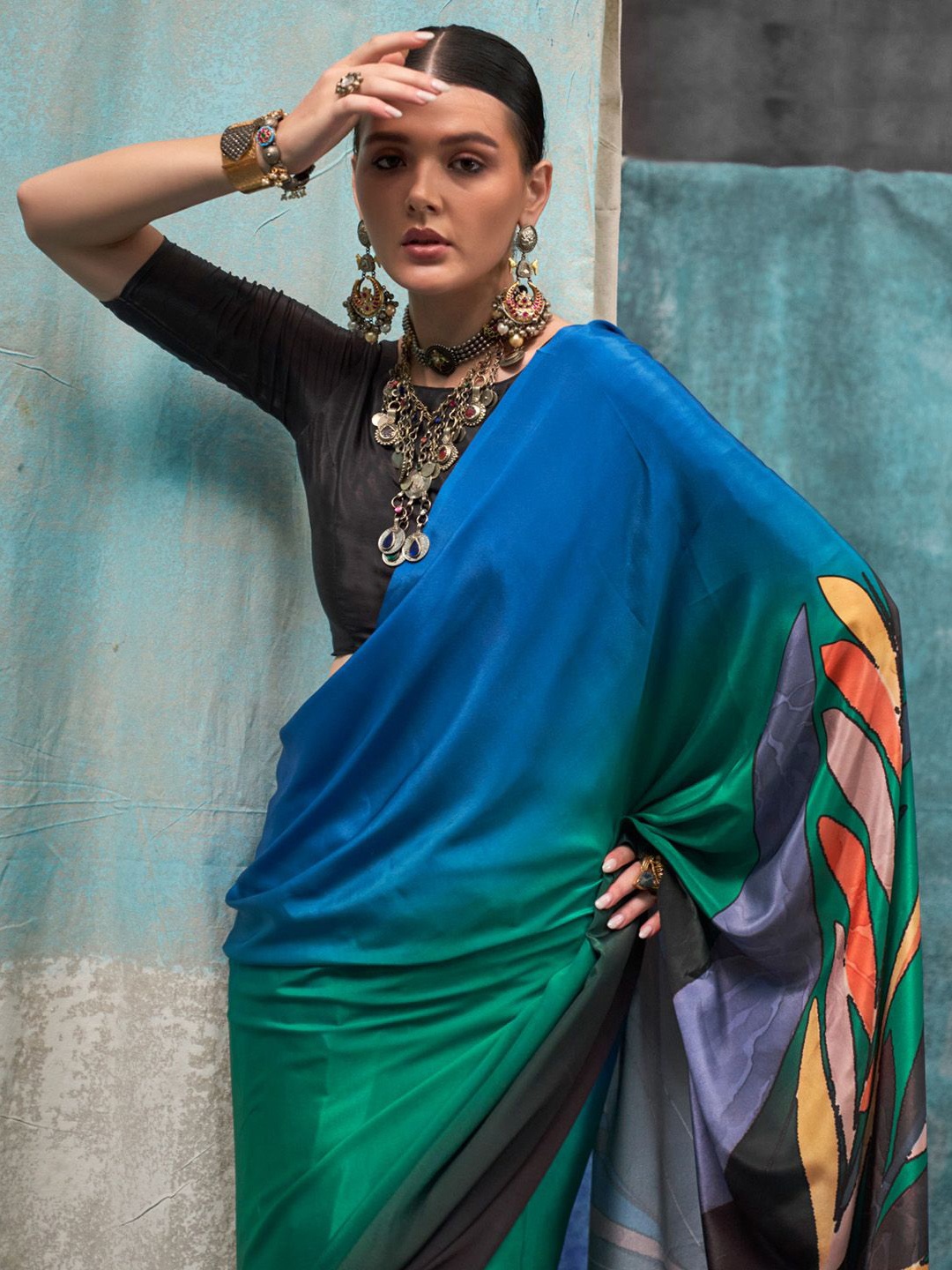 

Saree mall Poly Crepe Bagru Sarees, Green