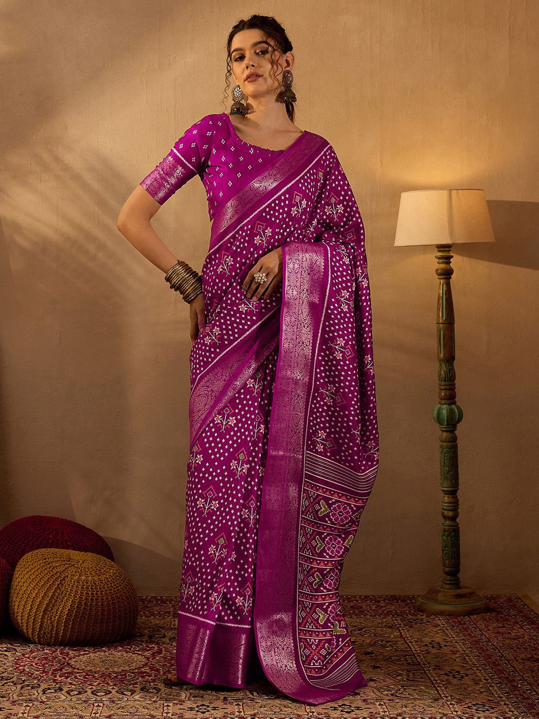 

Saree mall Zari Ethnic Motifs Bagru Sarees, Magenta