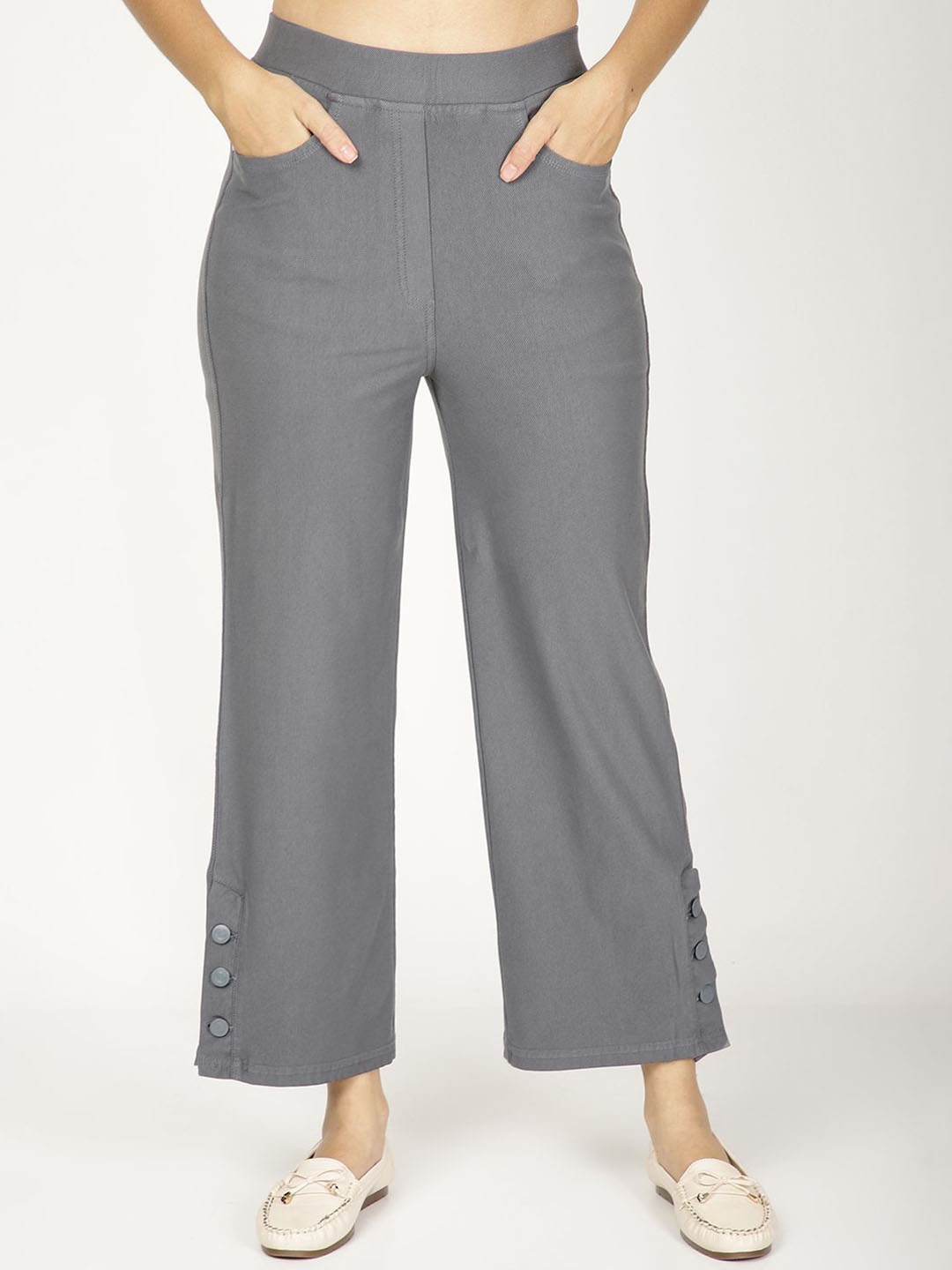 

FUTURO Women Straight Leg Mid-Rise Flat-Front Parallel Trousers, Grey