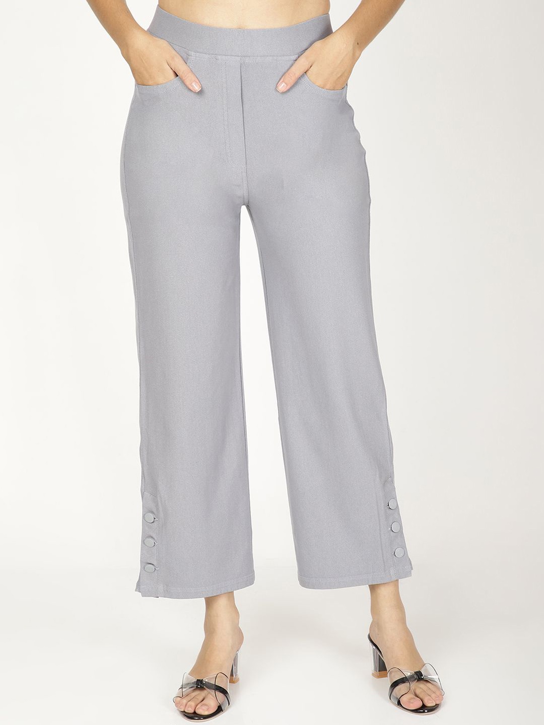 

FUTURO Women Mid-Rise Flat-Front Parallel Trousers, Grey