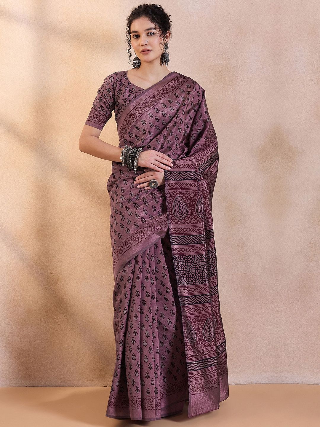 

Saree mall Printed Bagh Sarees, Brown