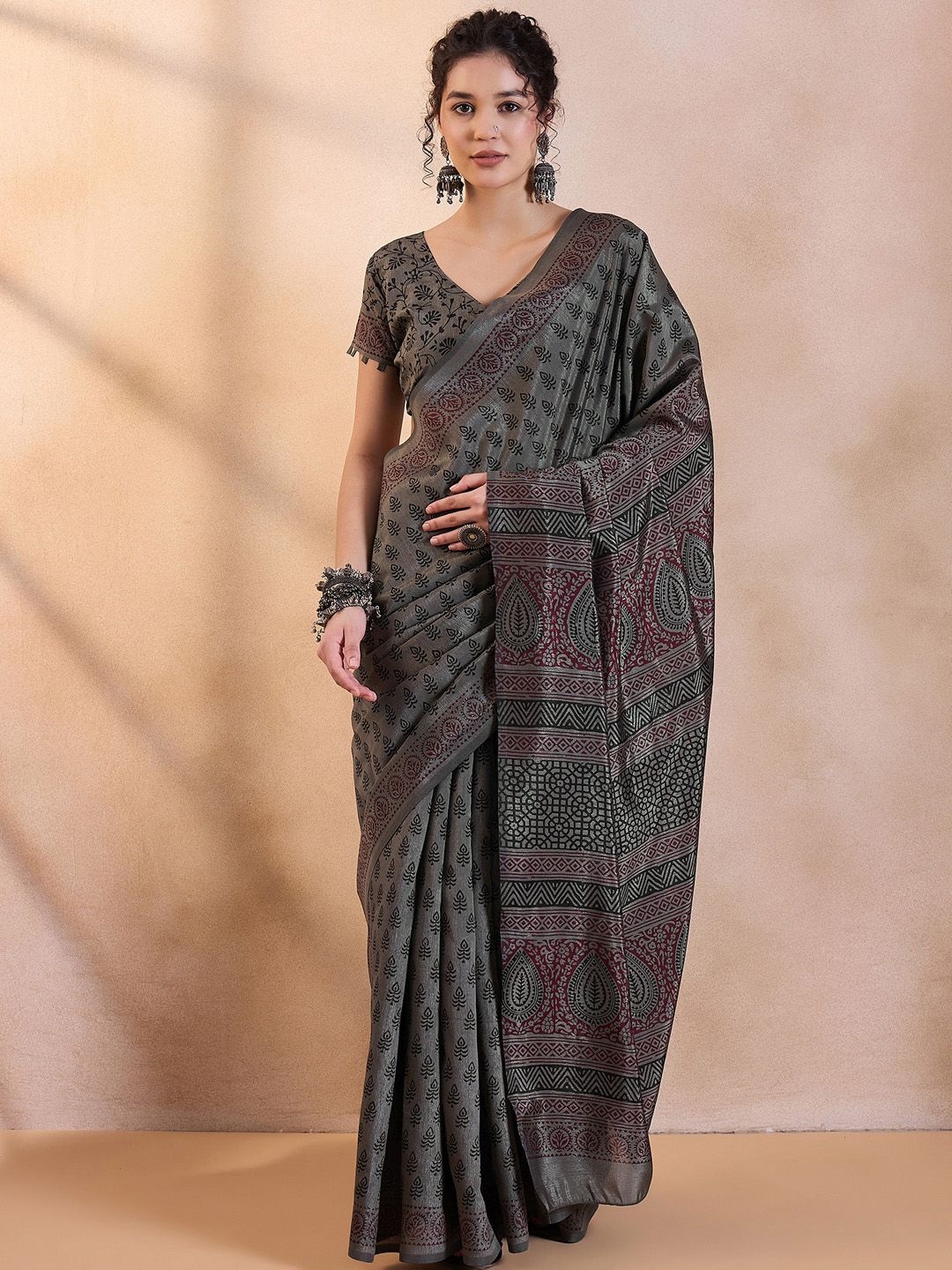 

Saree mall Ethnic motifs Bagh Sarees, Grey