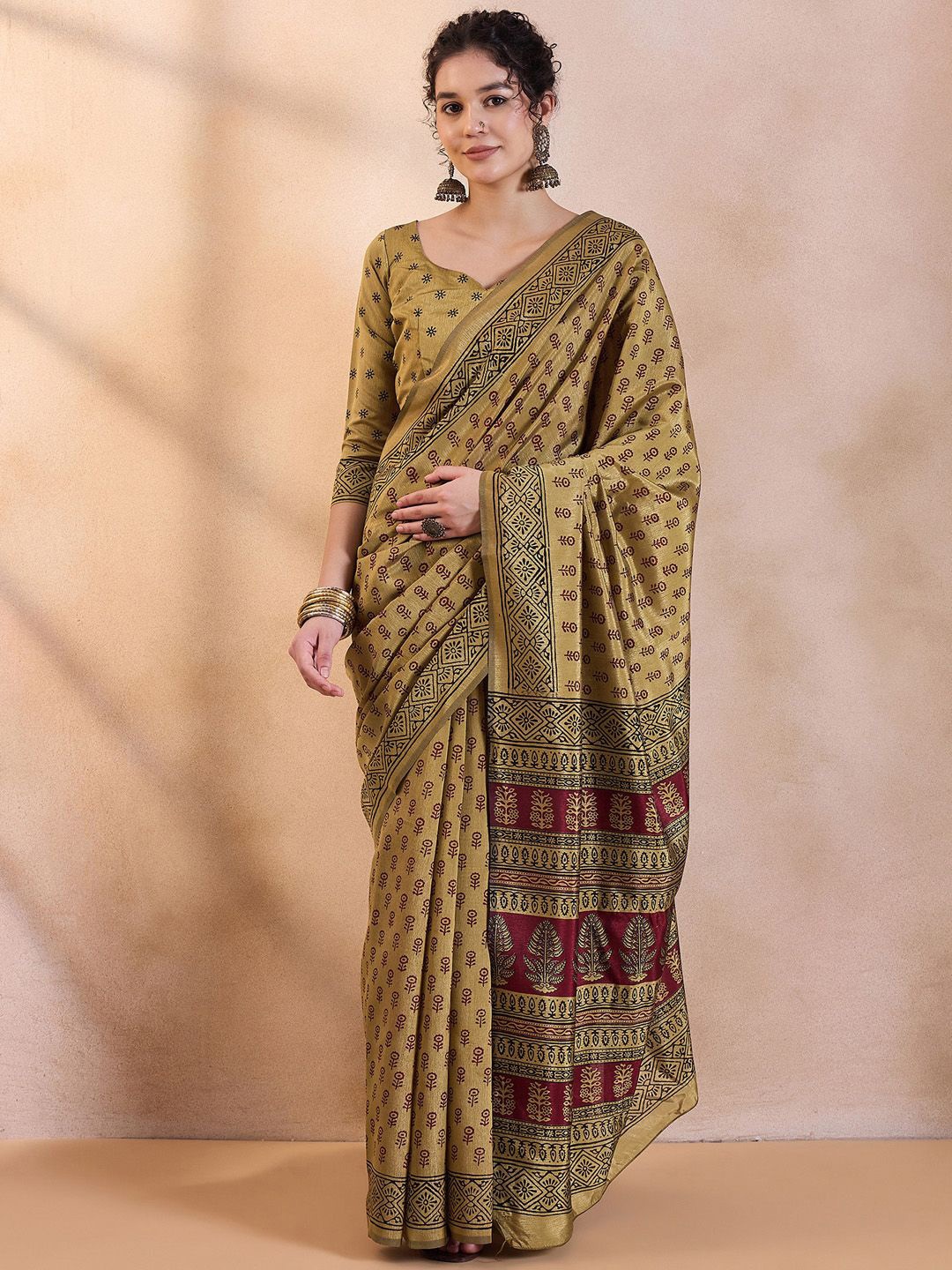 

Saree mall Bagh Saree With Blouse Piece, Beige