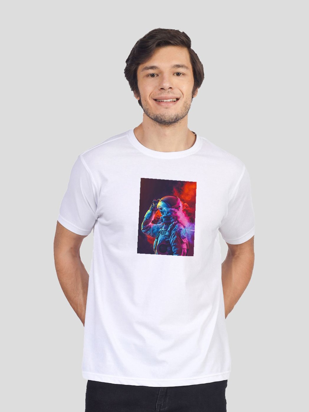 Greylongg Men Graphic Printed Round Neck T-shirt, White