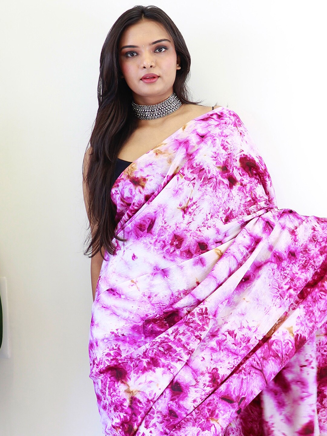 

KALINI Block Print Chiffon Ready To Wear Saree, Magenta