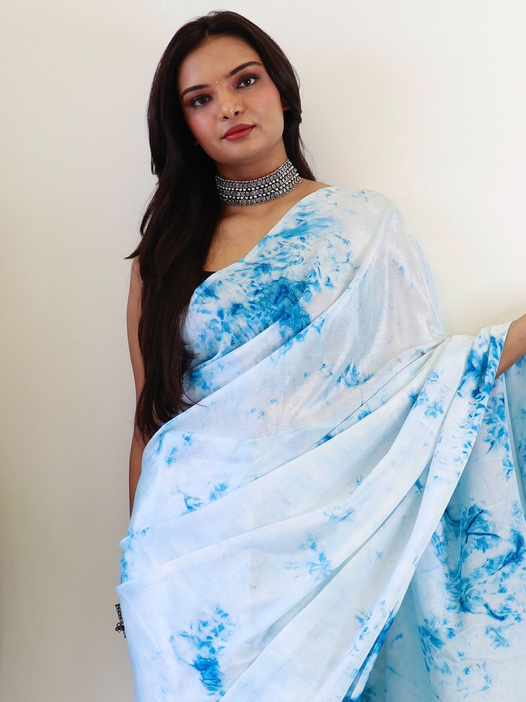 

KALINI Block Print Chiffon Ready To Wear Saree, White