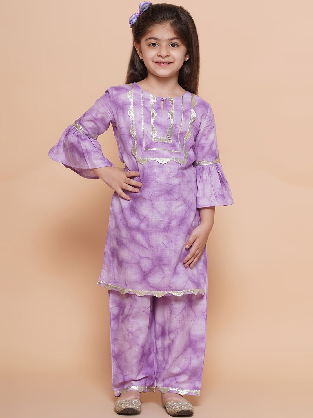 

Modish Couture Girls Dyed Regular Gotta Patti Pure Cotton Kurta with Trousers, Purple