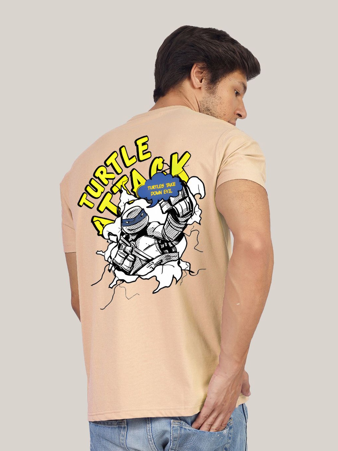 

Greylongg Men Graphic Printed Round Neck T-shirt, Beige