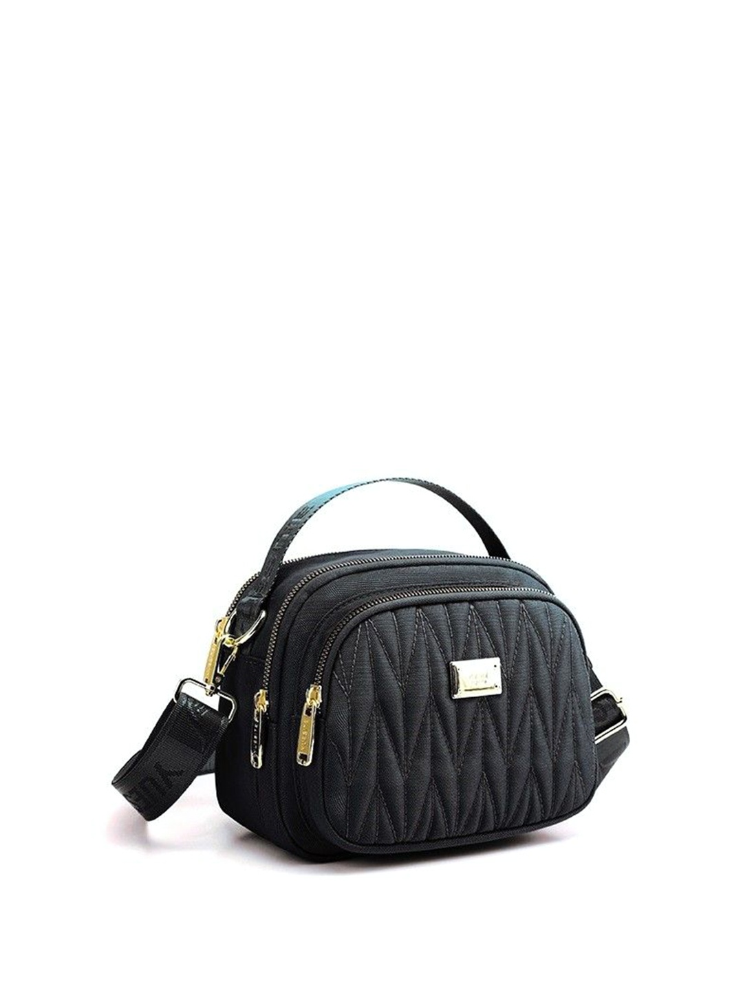 

Diva Dale Textured Structured Handheld Bag with Quilted, Black