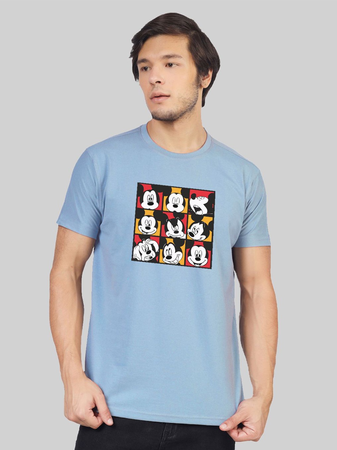 

Greylongg Men Graphic Mickey Mouse Printed Round Neck T-shirt, Blue