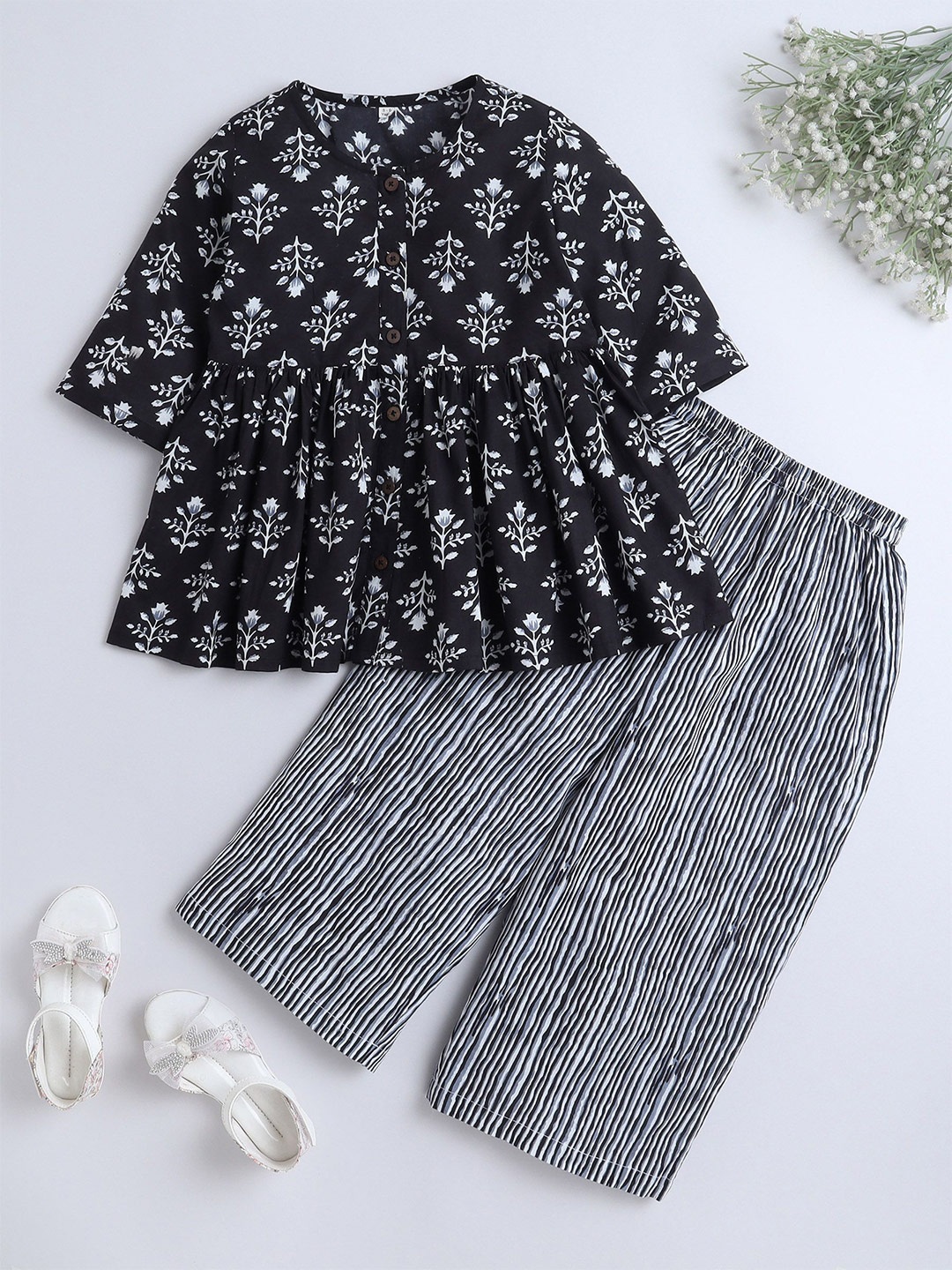 

The Magic Wand Girls Printed Top with Palazzo, Black