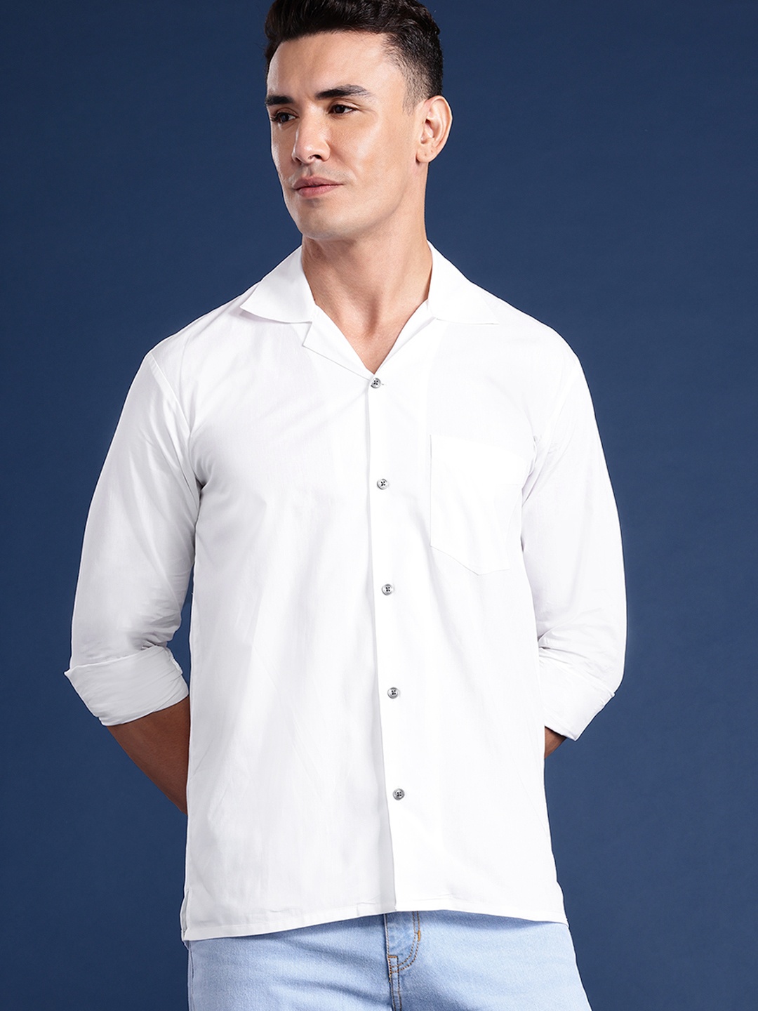 

Hancock Men Cuban Collar Pure Cotton Relaxed Fit Casual Shirt, White