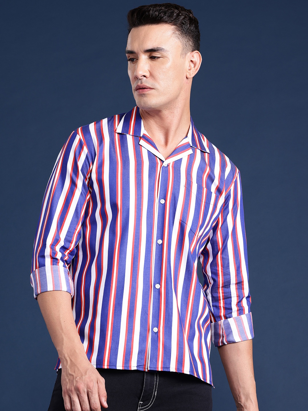 

Hancock Striped Pure Cotton Relaxed Fit Casual Shirt, Navy blue