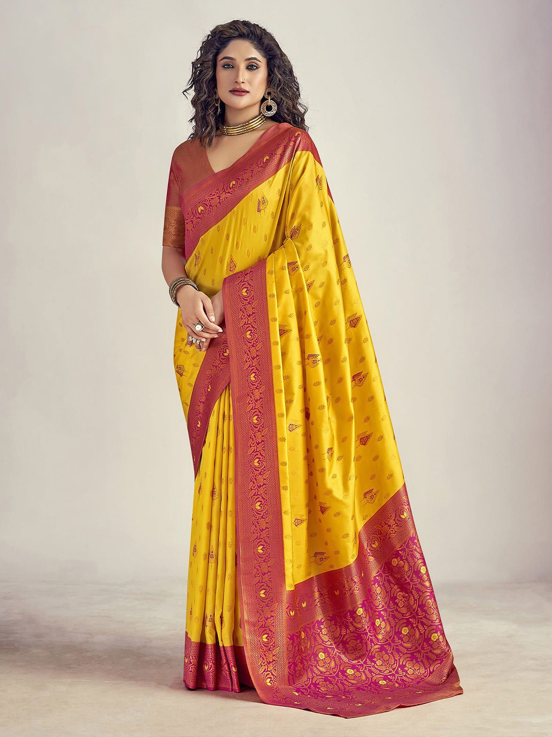 

elora Woven Design Zari Saree, Yellow