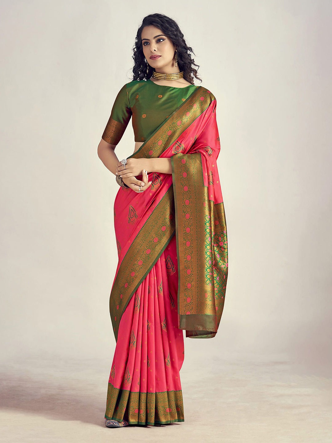 

elora Woven Design Zari Saree, Pink