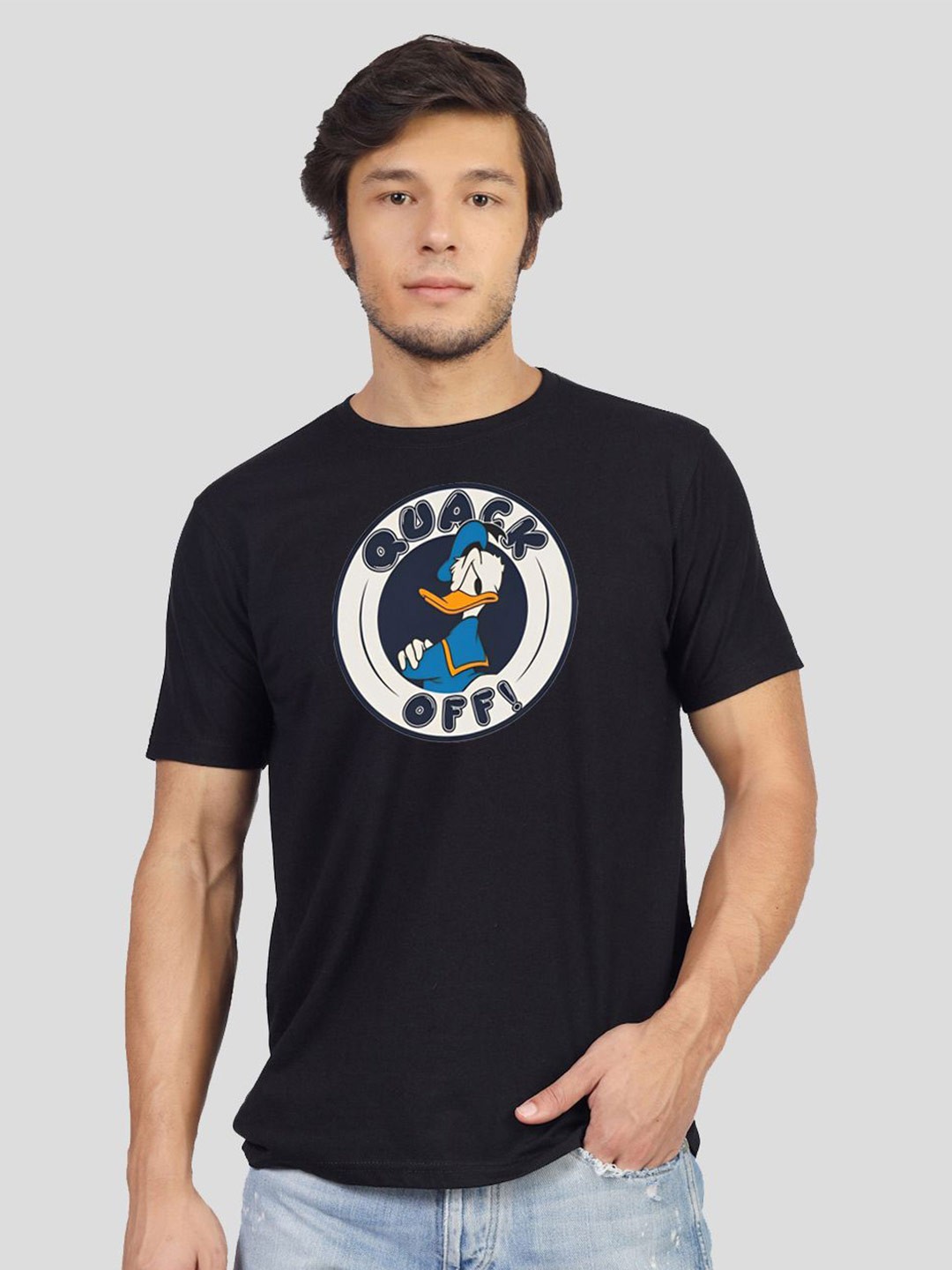 

Greylongg Men Graphic Donald Duck Printed Round Neck T-shirt, Black