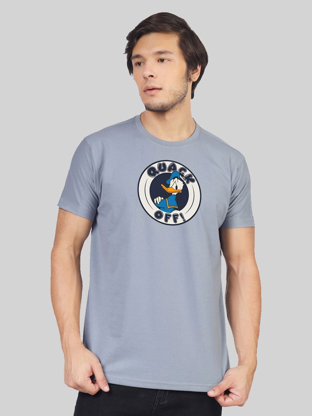 

Greylongg Men Graphic Donald Duck Printed Round Neck T-shirt, Grey