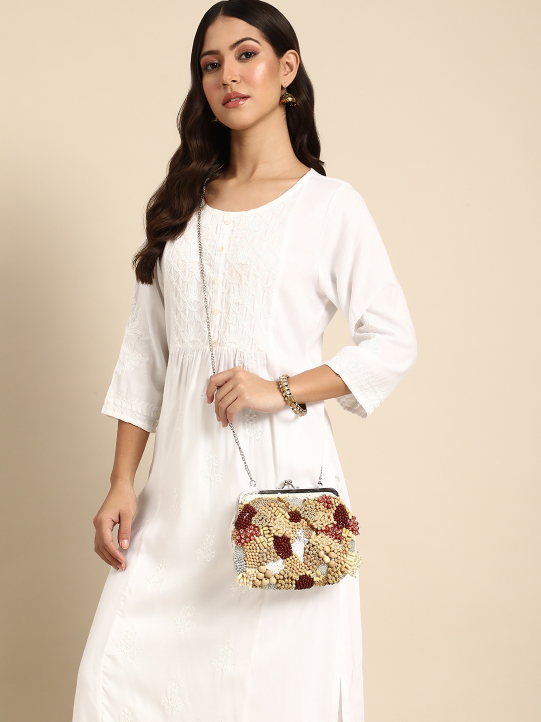 

Sangria Embellished Structured Sling Bag, Brown