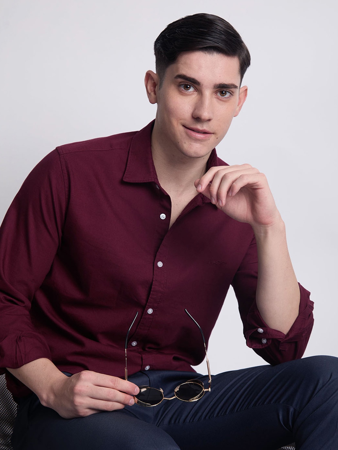 

IVOC Men Solid Pure Cotton Spread Collar Casual Shirt, Maroon