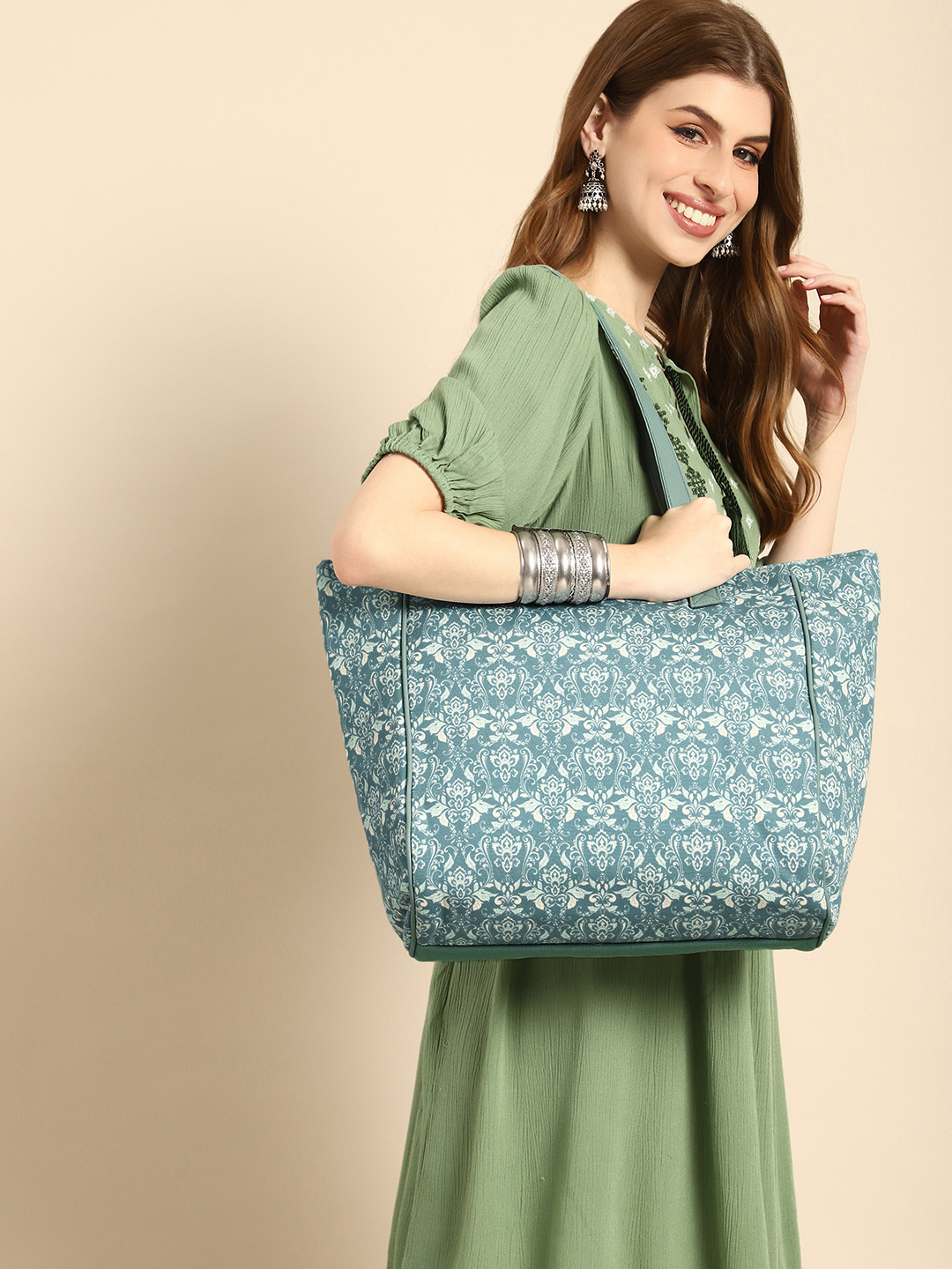 

Anouk Ethnic Motifs Printed Shopper Tote Bag, Blue