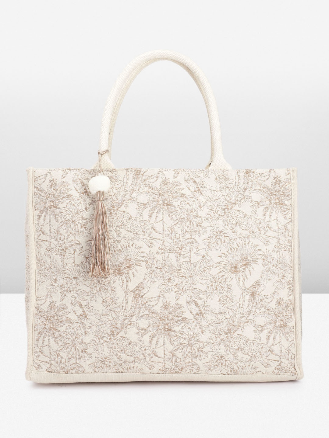 

Anouk Floral Structured Tasselled Handheld Bag, Beige