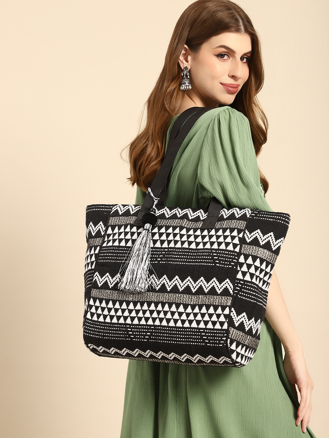 

Anouk Geometric Textured Shopper Tote Bag, Black