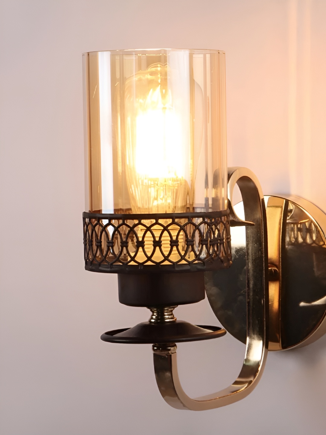 

CORAL TREE Gold-Toned & Black Antique Metal Cylinder Shaped Wall Lamp