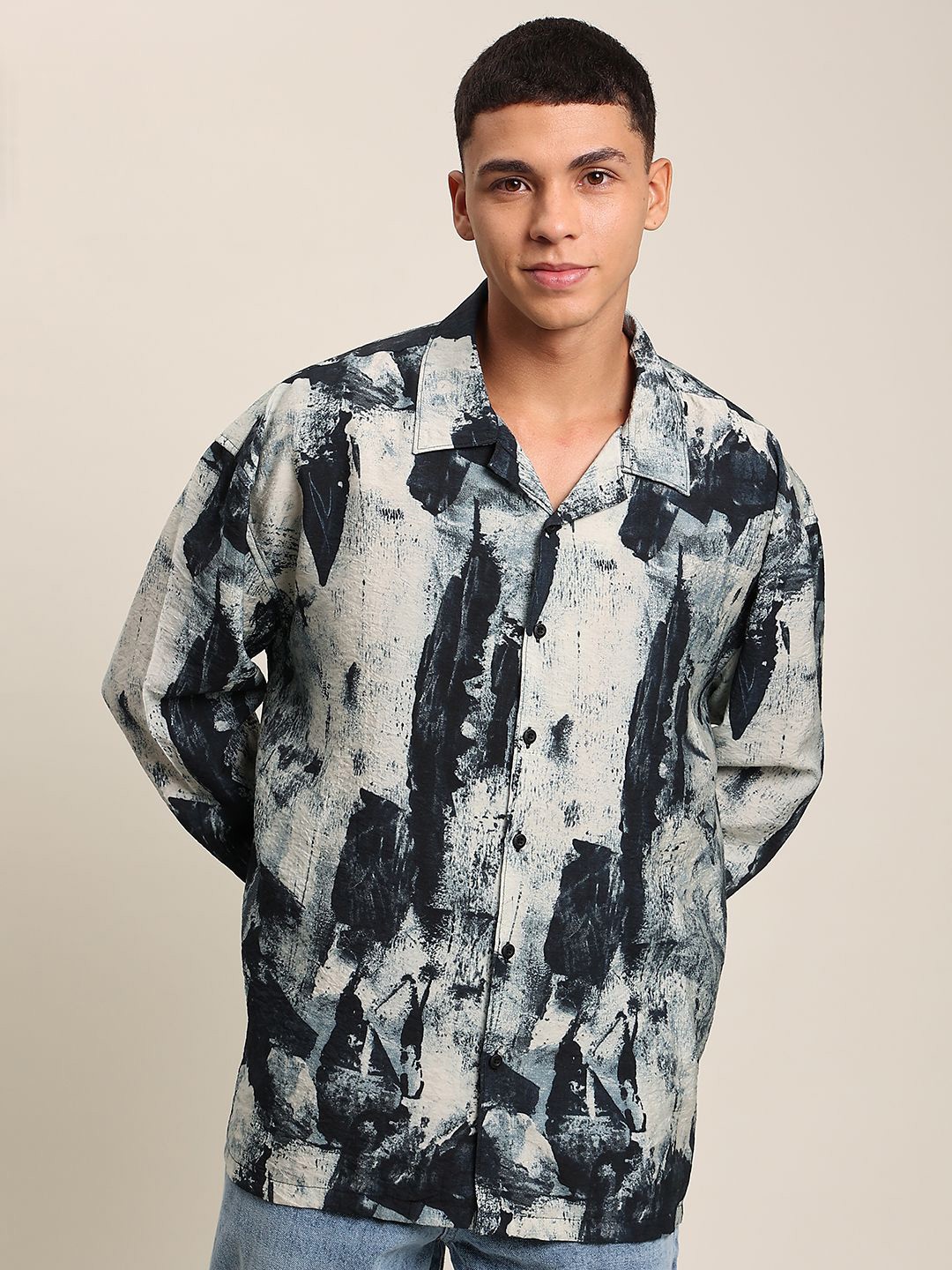 

Bene Kleed Men Opaque Printed Casual Shirt, Navy blue