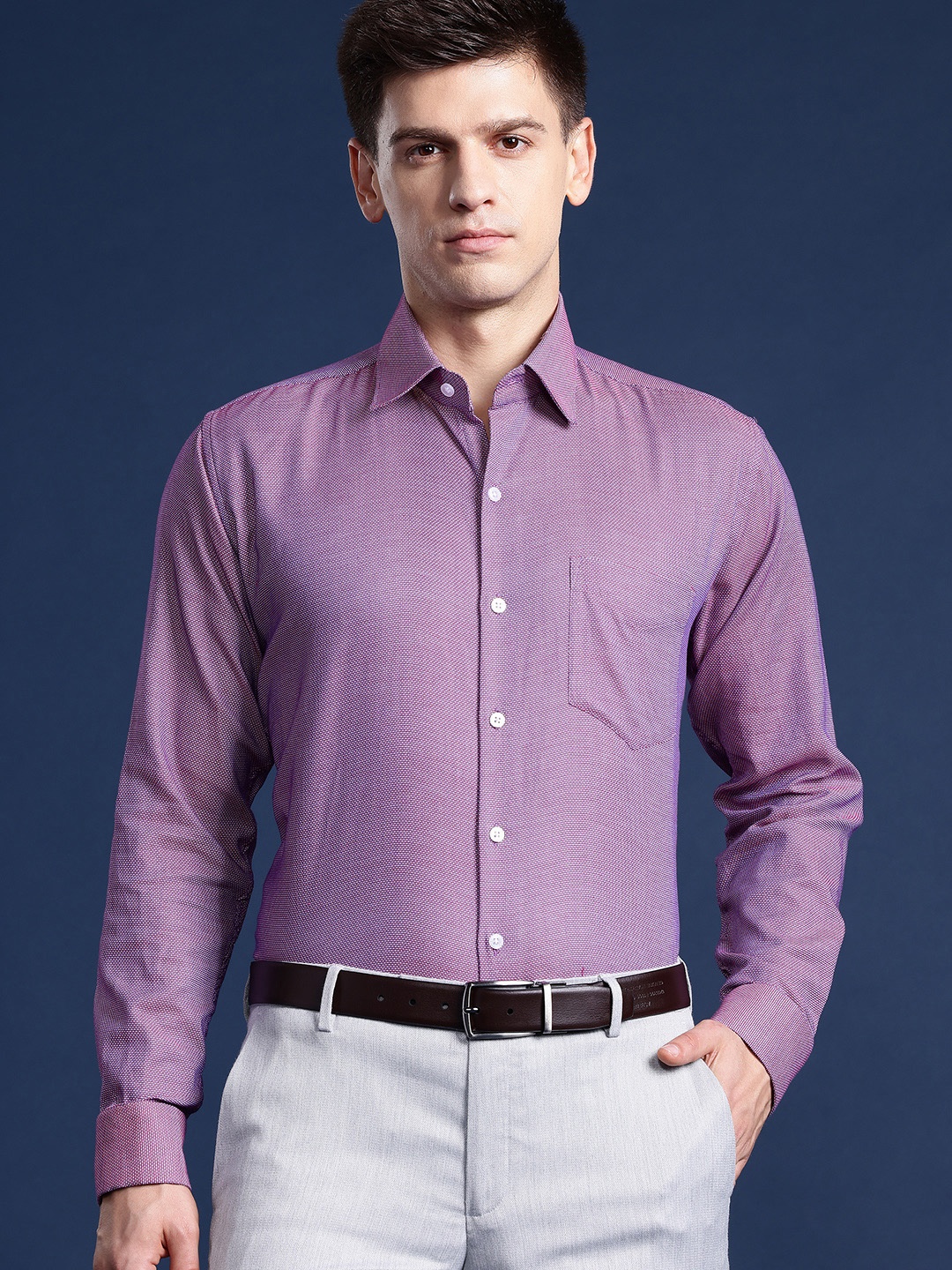 

Hancock Men Self Design French Cuff Pure Cotton Formal Shirt, Mauve